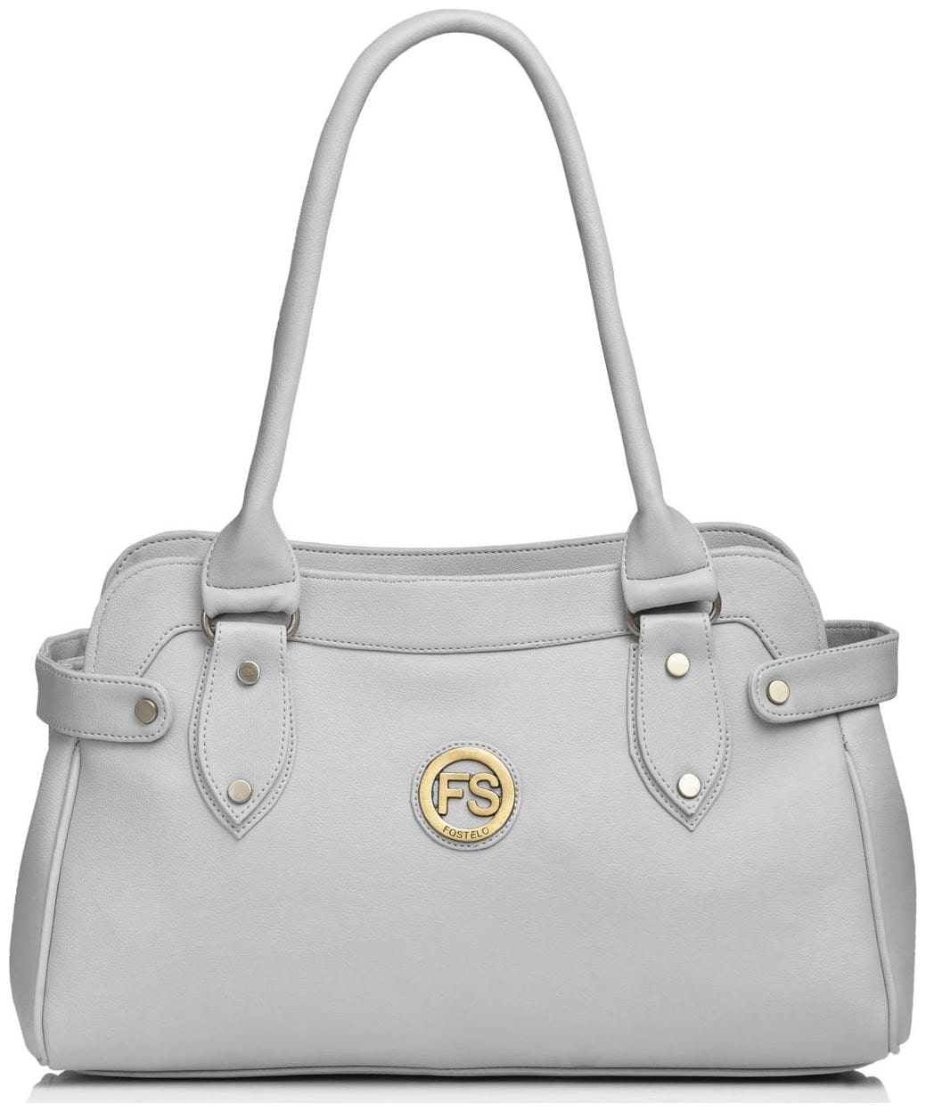 

FOSTELO Grey Faux Leather Handheld Bag