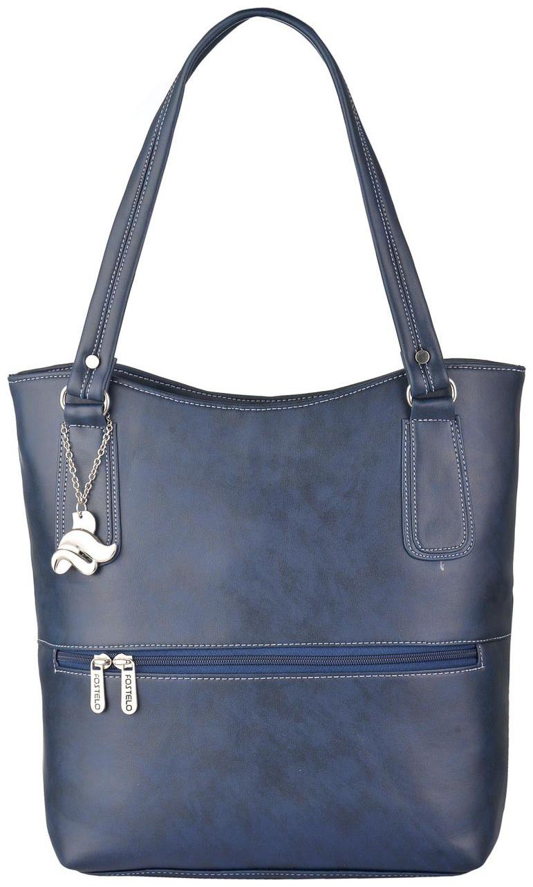 

FOSTELO Blue Faux Leather Handheld Bag