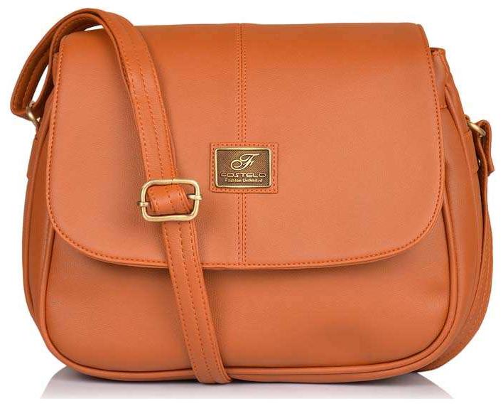 

FOSTELO Tan Faux Leather Handheld Bag