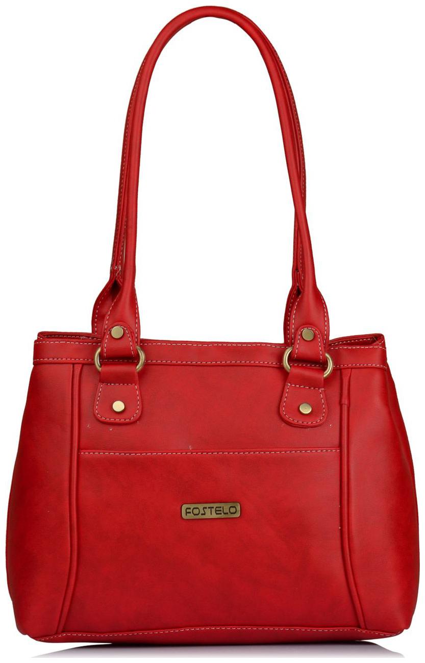 

FOSTELO Red Faux Leather Handheld Bag