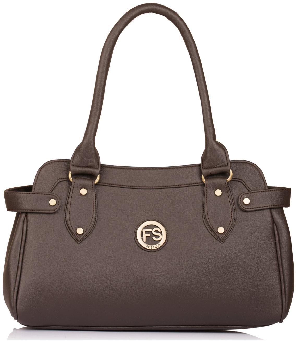 

FOSTELO Brown Faux Leather Handheld Bag