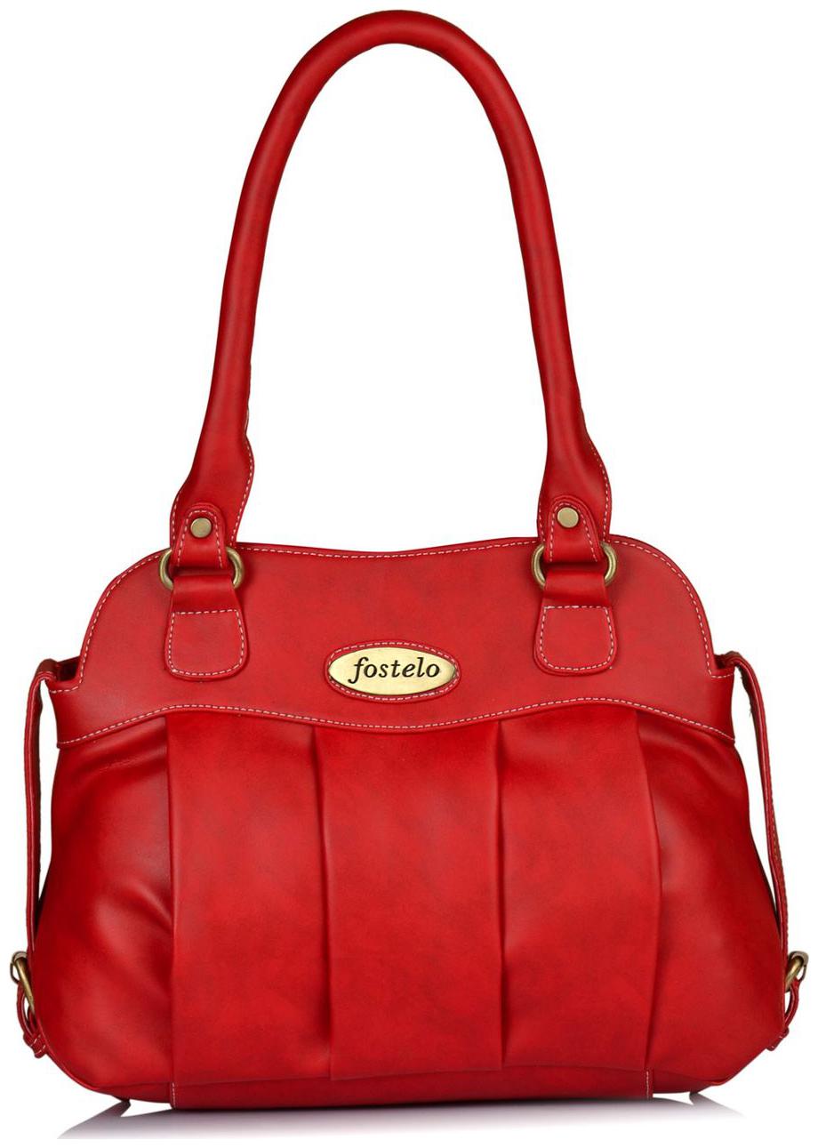 

FOSTELO Red Faux Leather Handheld Bag
