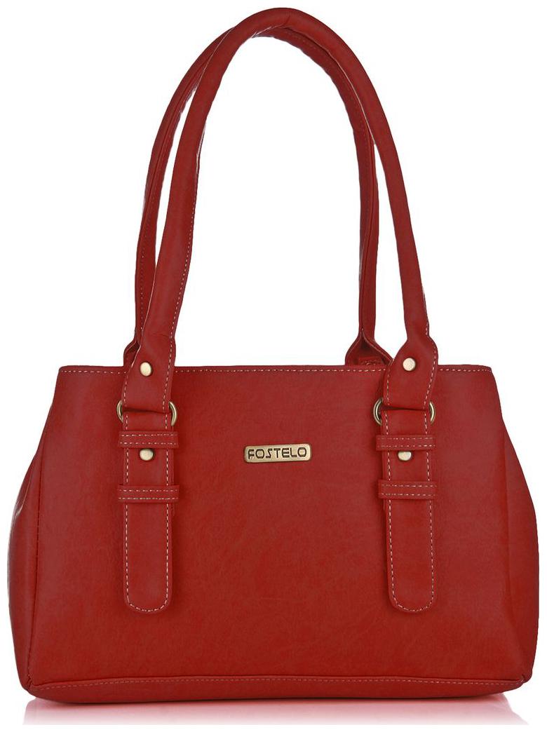 

FOSTELO Red Faux Leather Handheld Bag