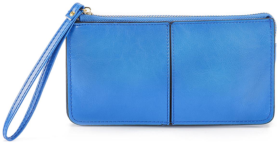 

FT GENUINE LEATHER BLUE COLOR WALLET WITH BLACK PIPING AND EDGE MARKING WITH METAL ZIPPER