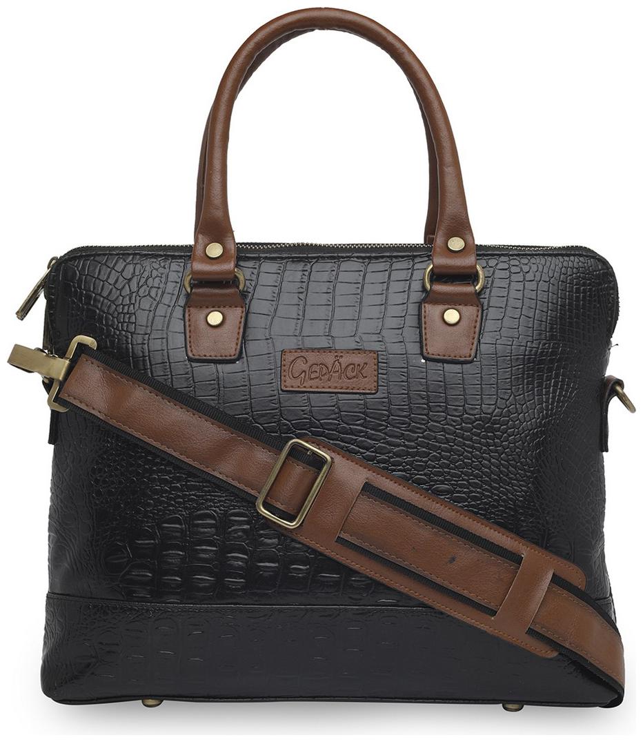 

GEPACK Black Faux Leather 35 cms Laptop messenger bag Up to 16 inch Laptop