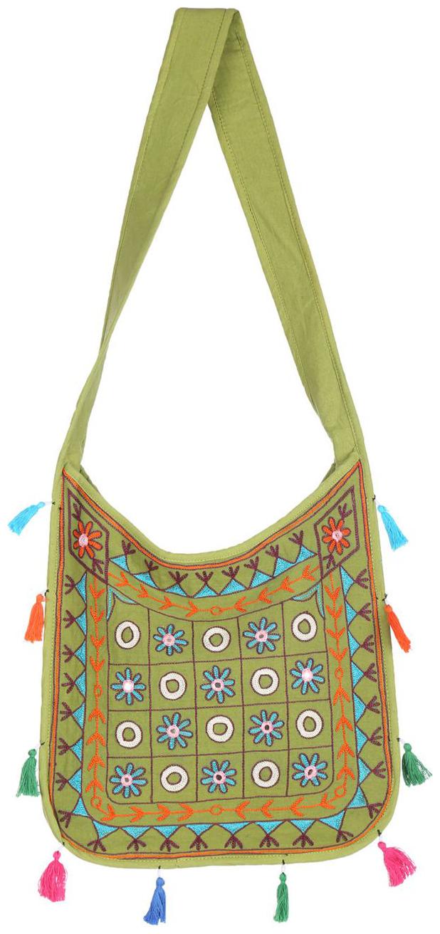 

Green Green Ethnic Sling Bag Embroidered Cotton Sling Bags For Girls 15 X 2 X 13 Sling Bags For Women Circles Girls Sling Bag By Rajrang
