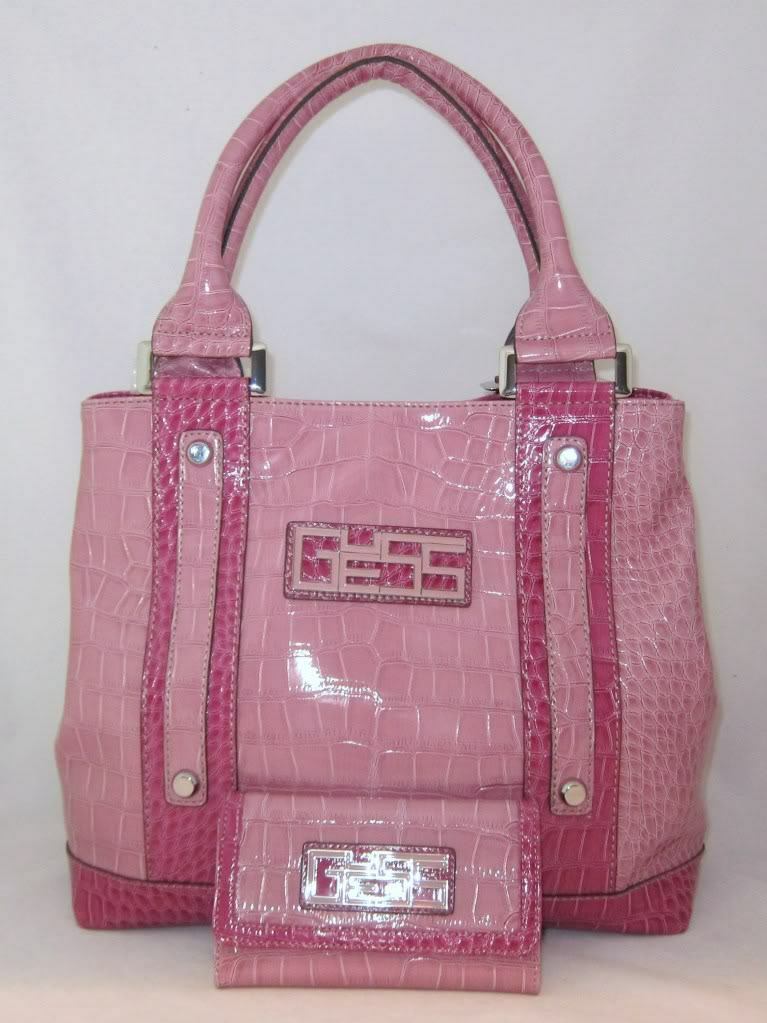 

GUESS Walas Logo Bag Purse Handbag Large Tote Sac Wallet Set Pink White Multi