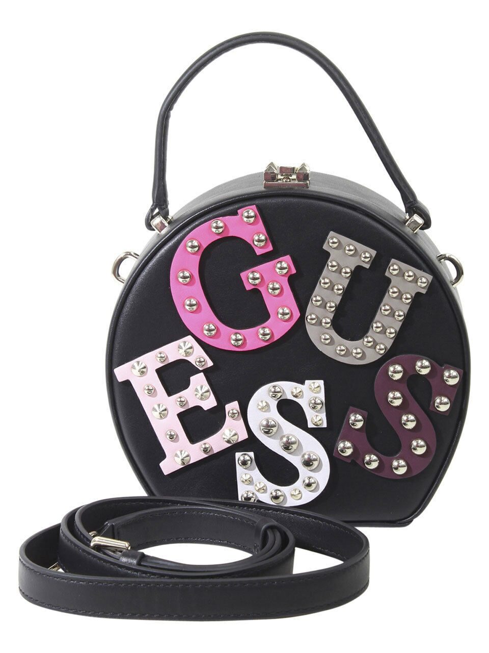 

Guess Women s Lizzy Black Round Mini Satchel Handbag