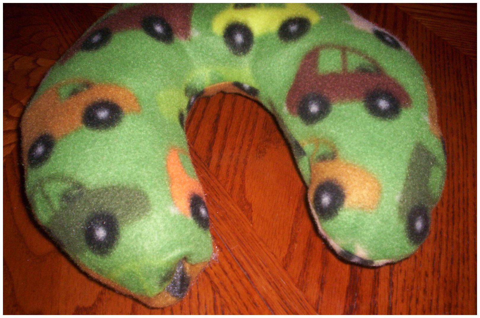 

Handcrafted boys girls green fleece Cars washable child neck pillow
