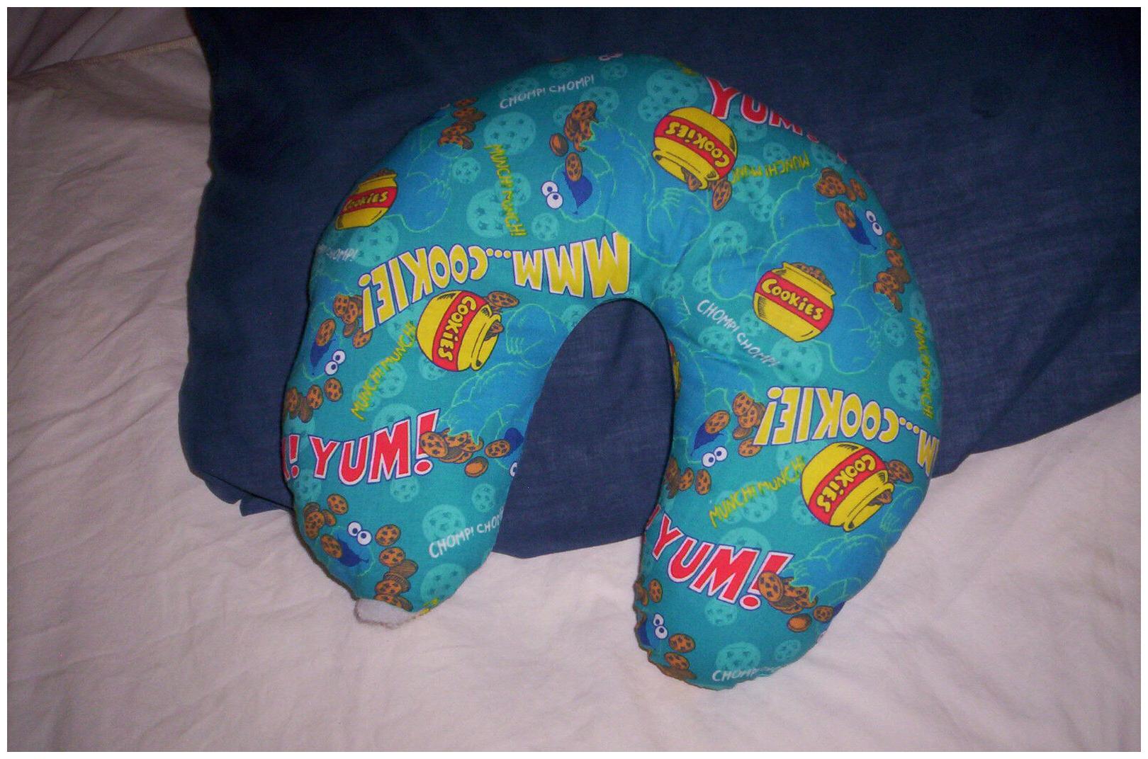 

Handcrafted boys girls teal Cookie Monster child washable cotton neck pillow