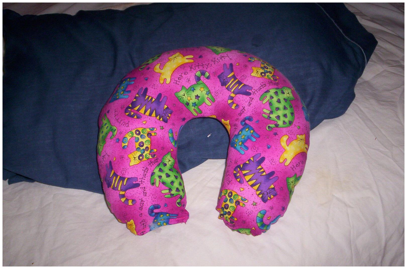 

Handcrafted boys girls wine color Cats cotton neck pillow