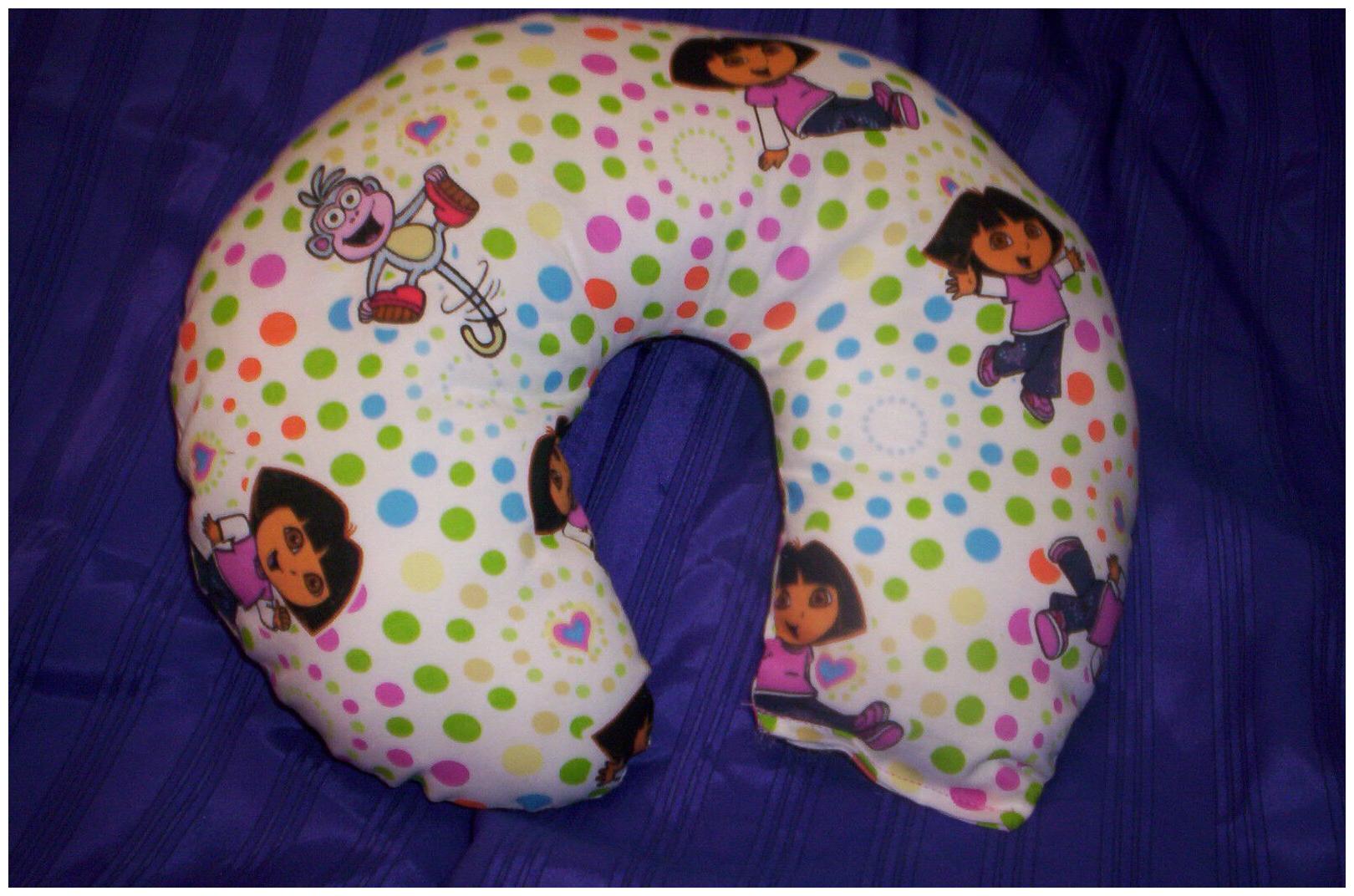 

Handcrafted white polka dots girls Dora The Explorer cotton neck pillow