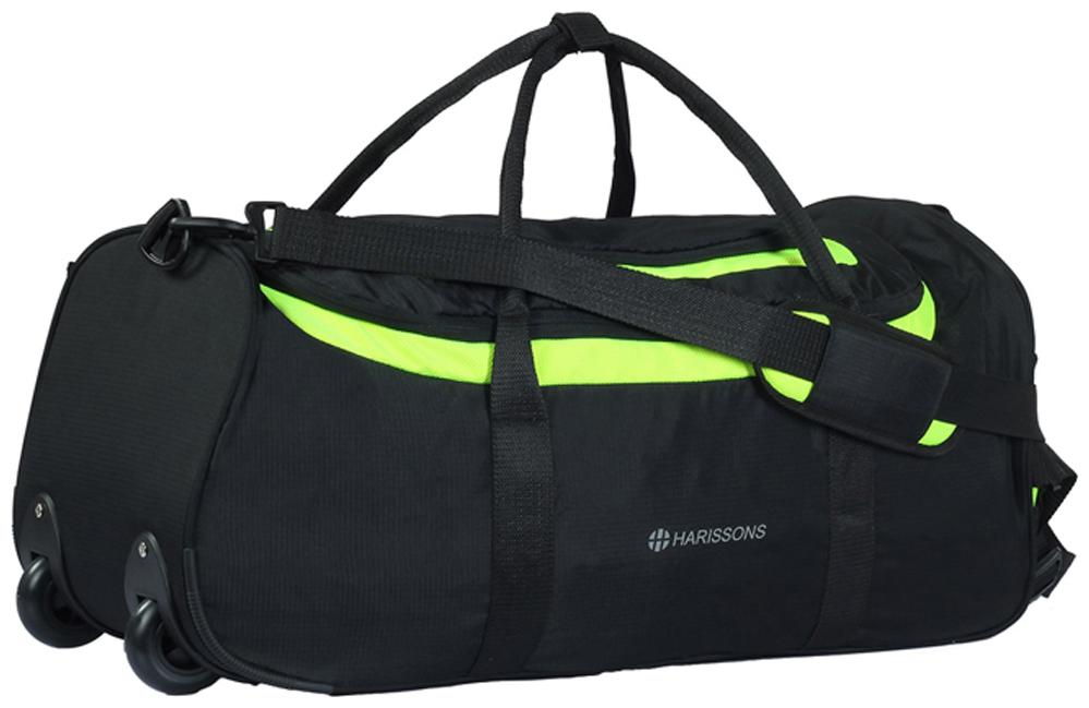 Harissons Float Wheel Duffel Black Neon Green Travel Bag