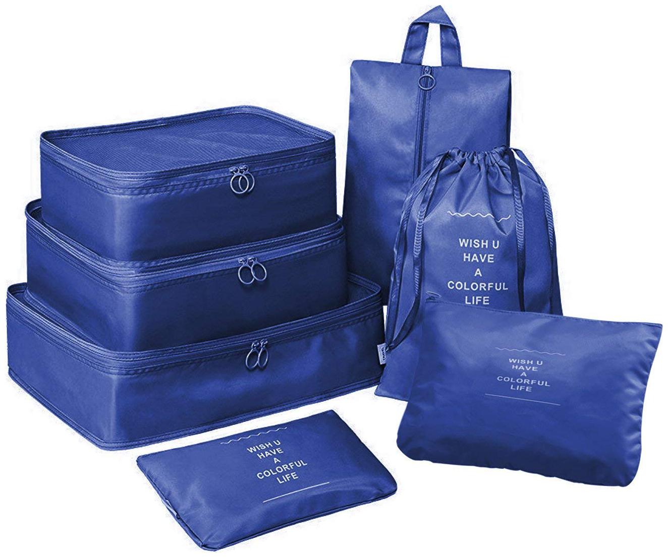 

House of Quirk Polyester 3 Packing Cubes 3 Pouches and 1 Toiletry Organizer Bag (Dark Blue)