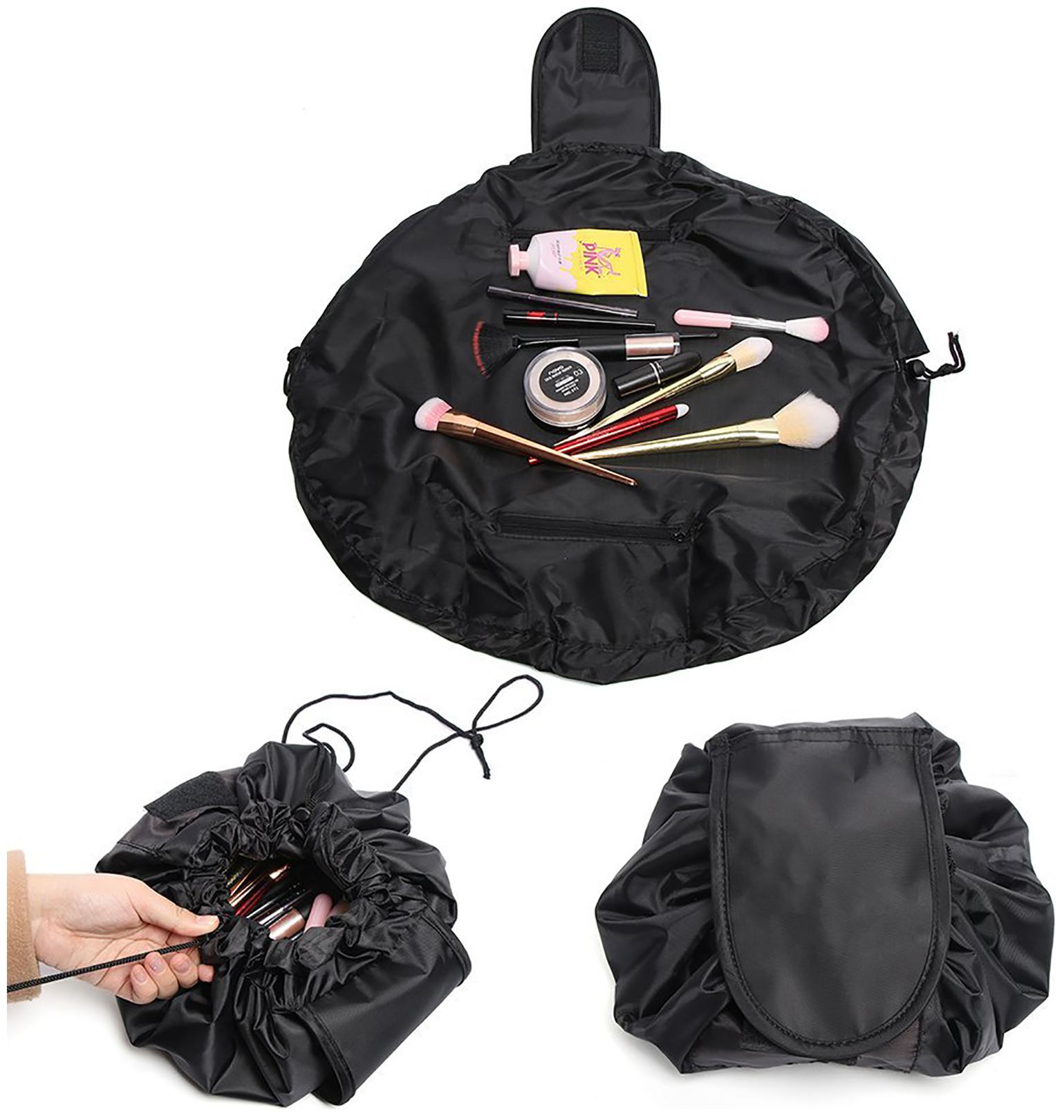 

House of Quirk Lazy Cosmetic Bag Drawstring Travel Makeup Bag Pouch Multifunction Storage Portable Toiletry Bags - Black