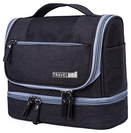 

House of Quirk Travel Hanging Toiletry Cosmetic Waterproof Bag Organizer for Men and Women with Dry and Wet Separation 2-layer Design (Black)