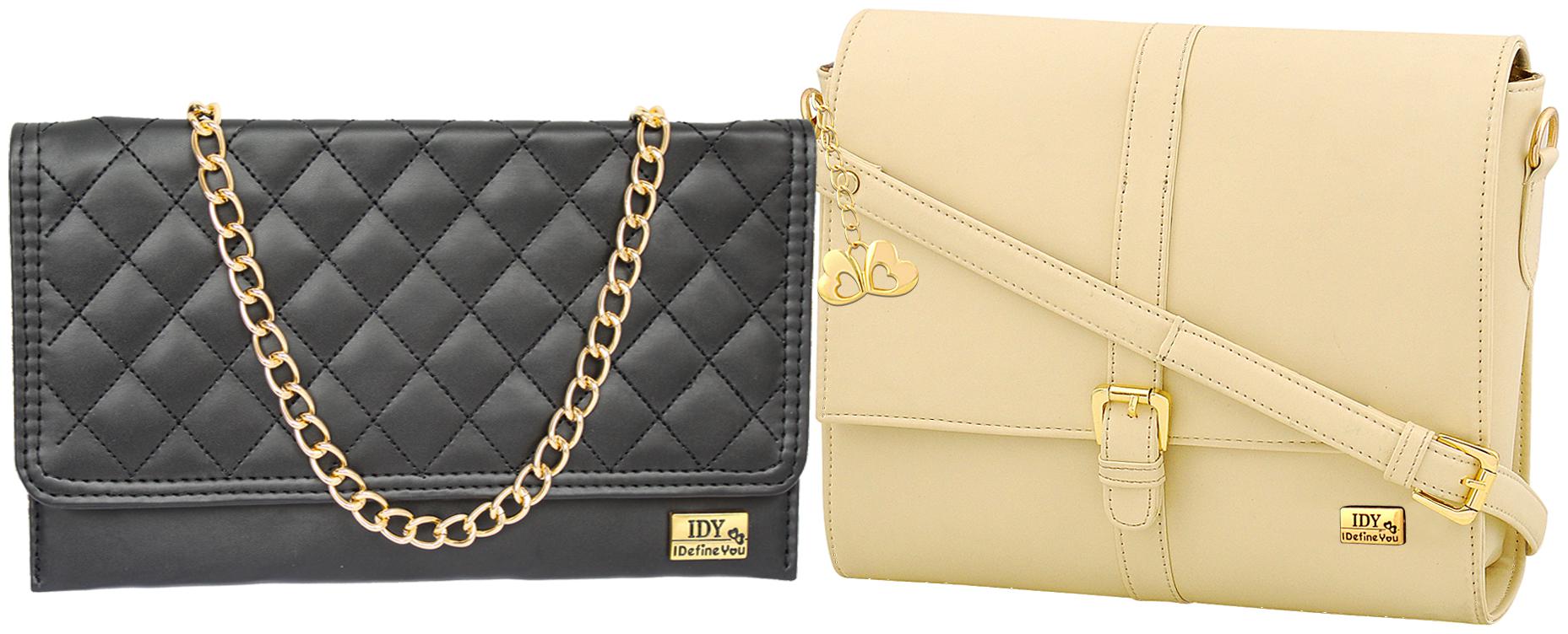 

I DEFINE YOU Cream Black PU Solid Sling Bag