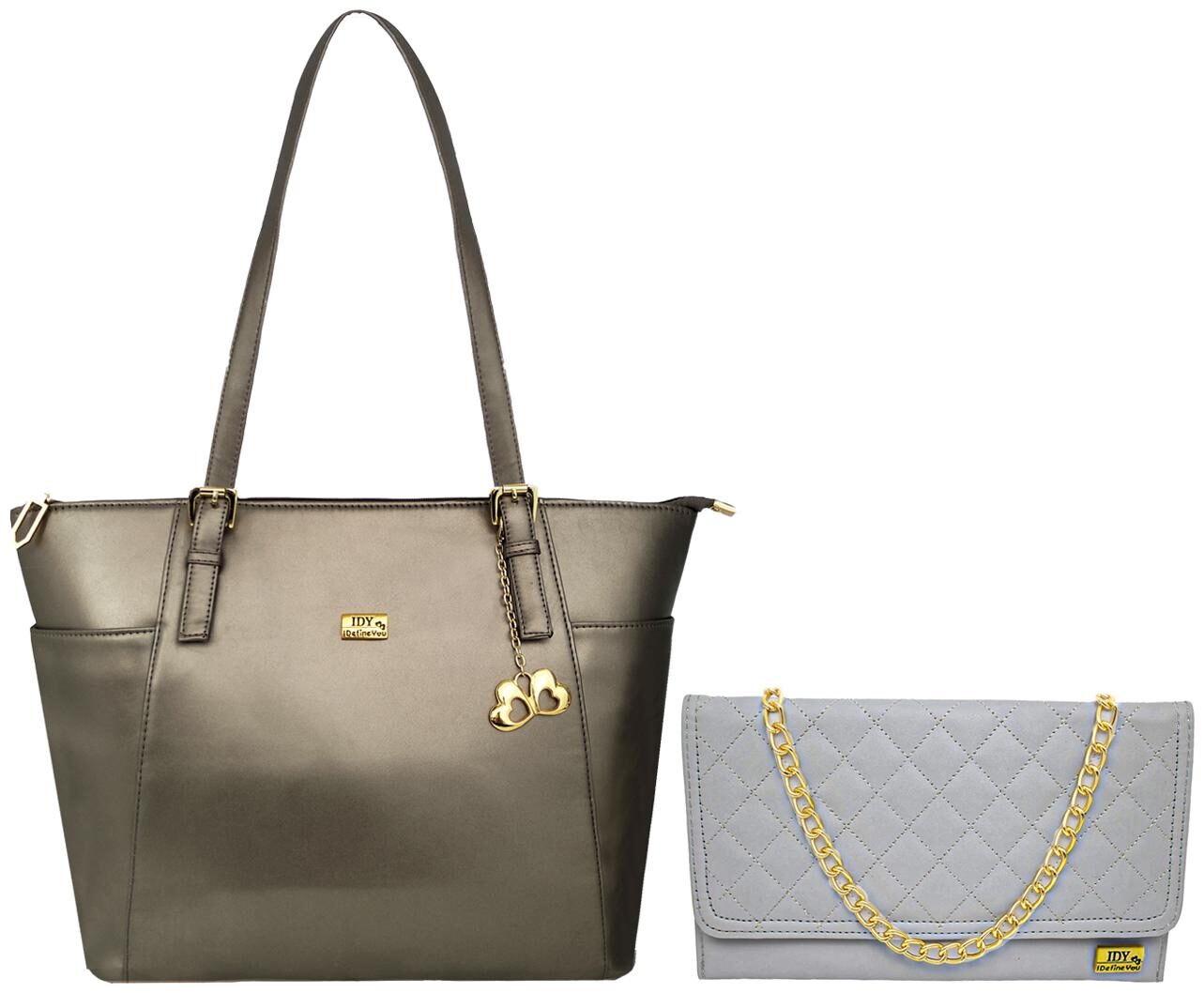 

I Define You Leatherette Handbag And Sling Bag Combo For Girls And Women (Gun Metal And Grey Color)