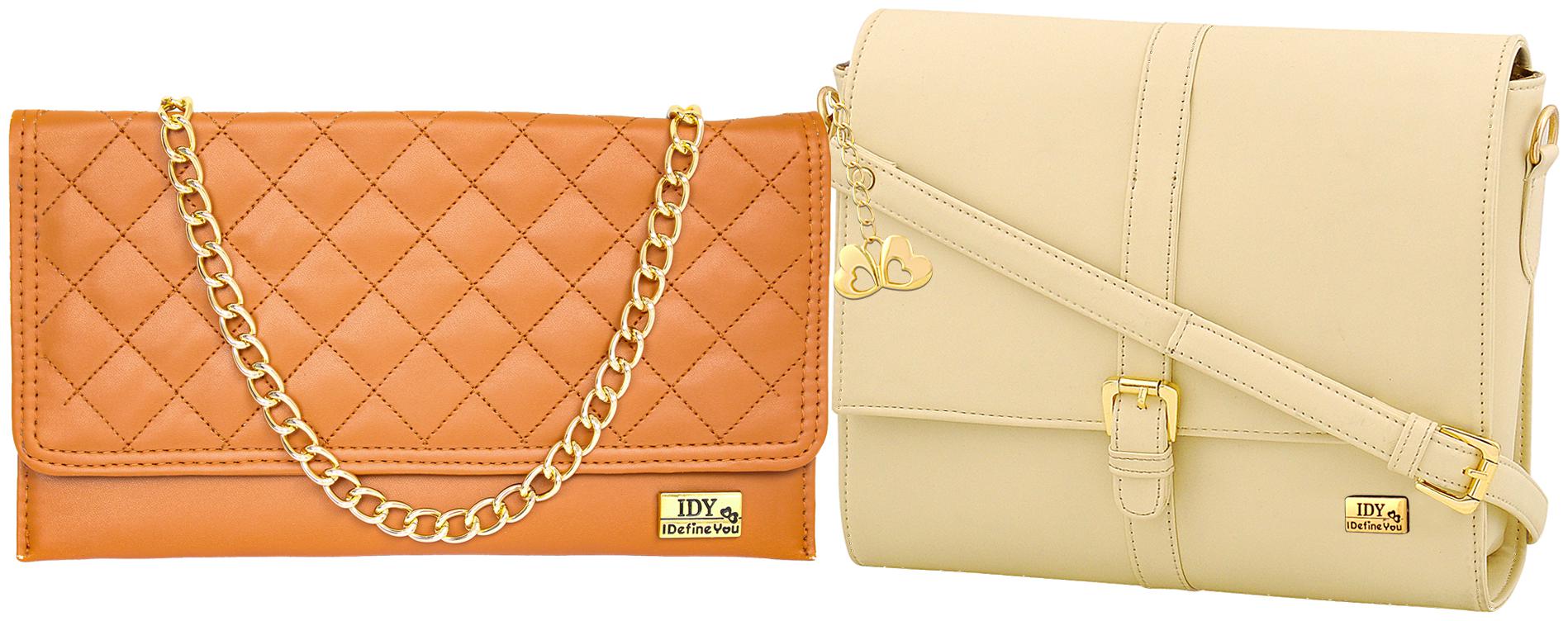 

I DEFINE YOU Cream Tan PU Solid Sling Bag