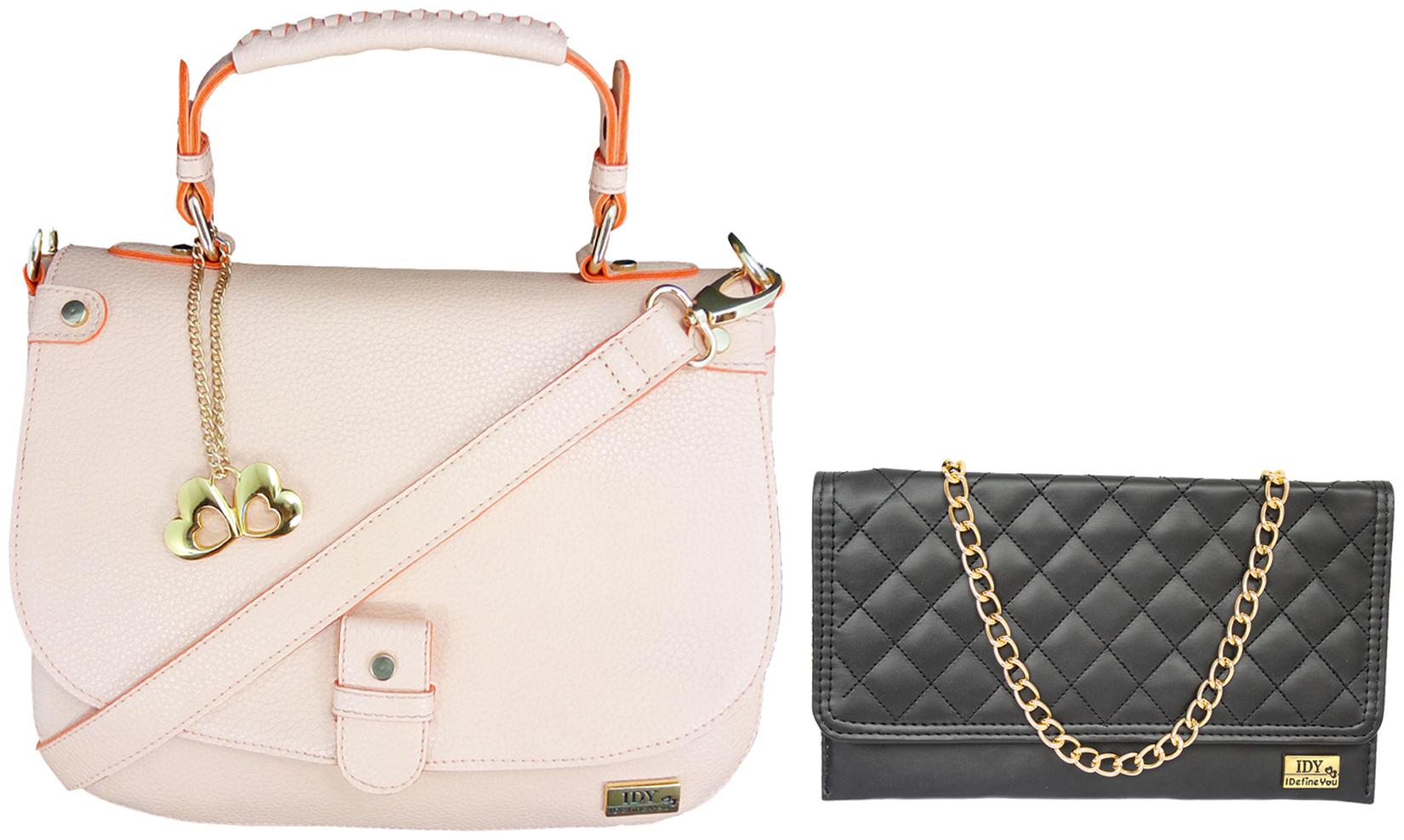 

I DEFINE YOU Pink Black PU Shoulder Bag