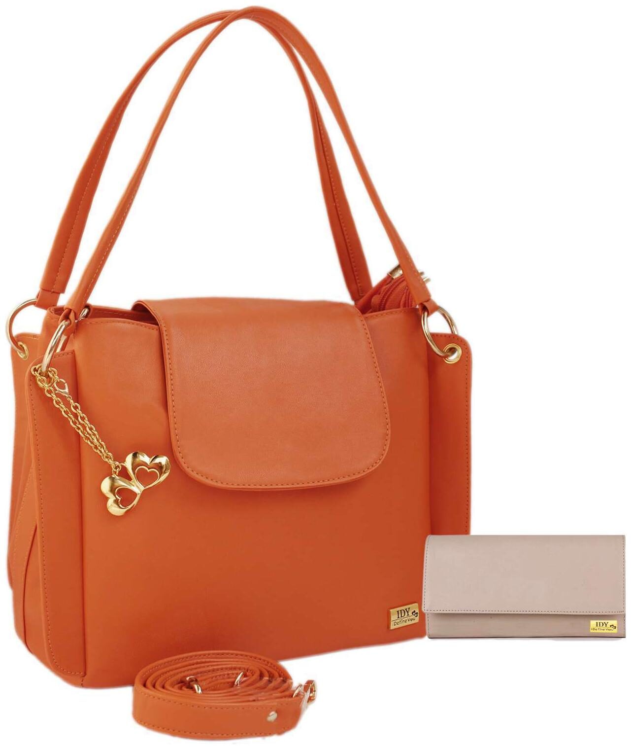

I Define You PU Leather Women and Girls Handbag Wallet Combo ( Orange Cream )