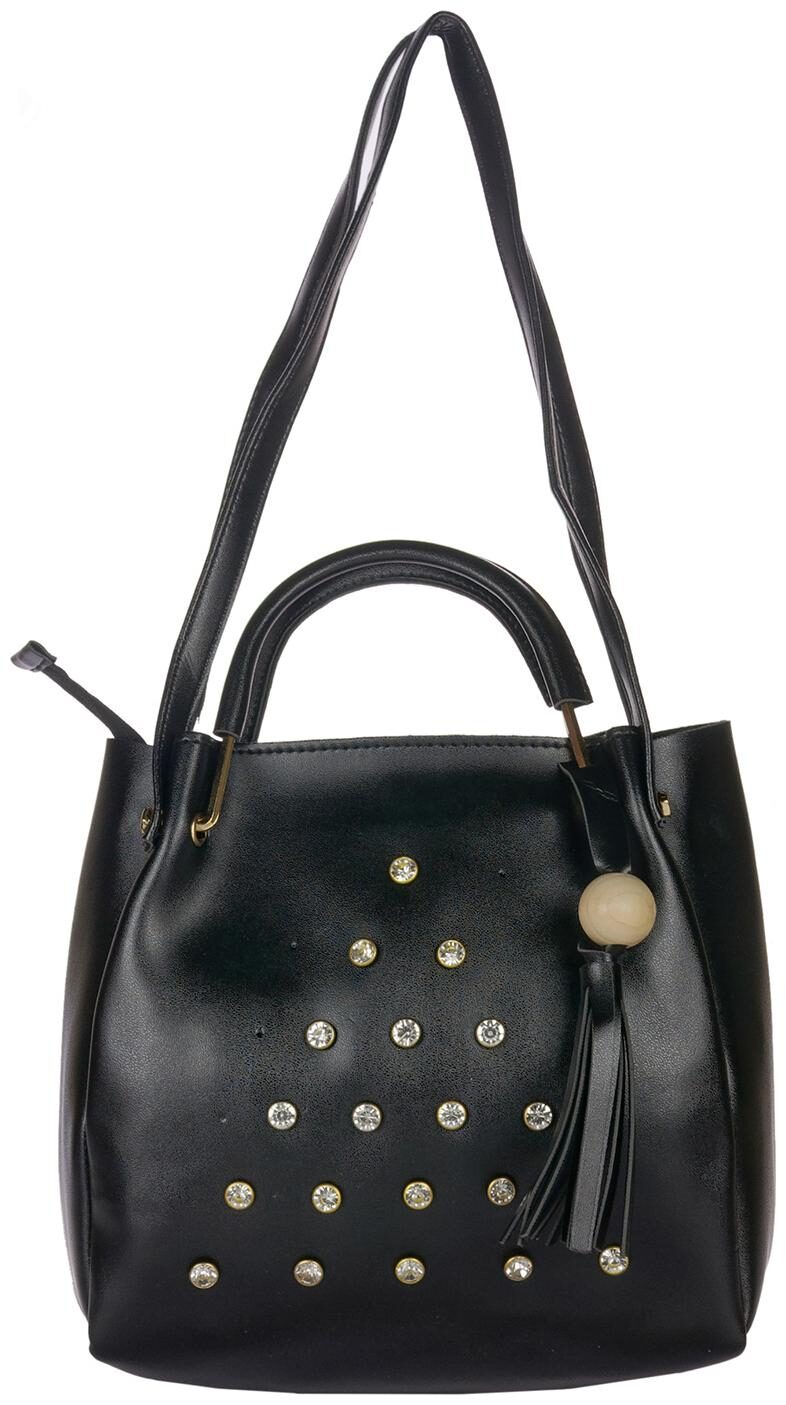 

JGSHOPPE Black PU Handheld Bag