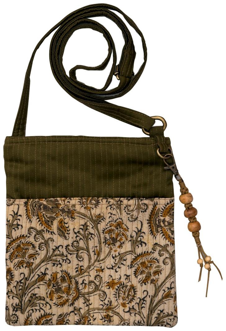 

Kalamkari olive Green Color Cotton Zip Sling Bag For Women