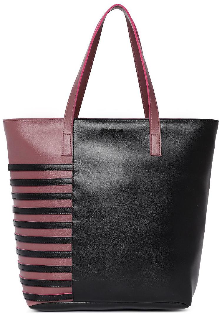 

Kanvas Katha Women Striped PU - Tote Bag Black
