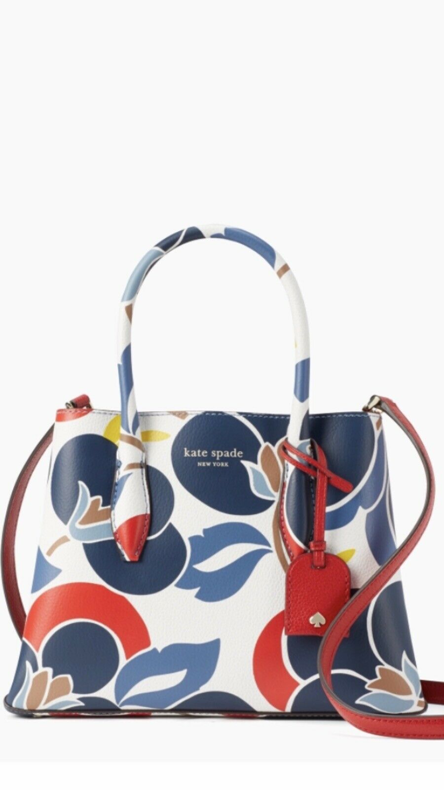 

KATE SPADE NWT EVA BREEZY FLORAL SM SATCHEL PURSE BLUE DAWN HOT CHILI LEATHERBAG