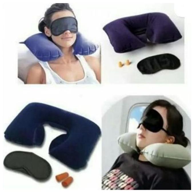 

kudos 3 In 1 Travel Kit Air Neck Pillow Cushion Car Eye Mask Sleep Rest Shade Ear Plug
