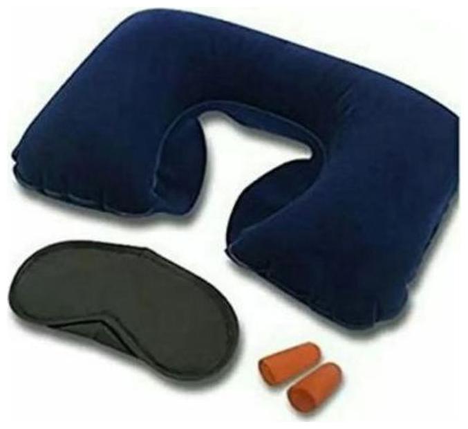 

kudos 3 In 1 Travel Kit Air Neck Pillow Cushion Car Eye Mask Sleep Rest Shade Ear Plug