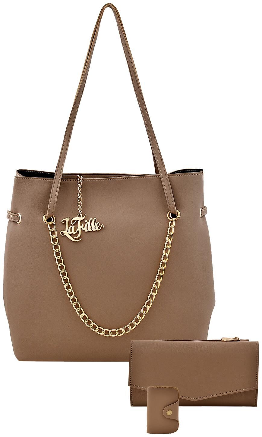 

La Fille Beige Faux Leather Handheld Bag
