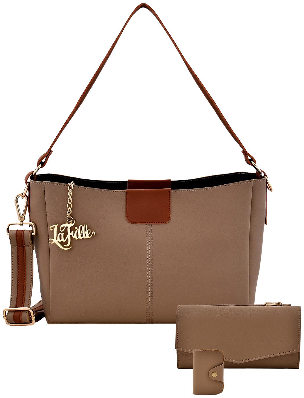 

La Fille Beige Faux Leather Handheld Bag
