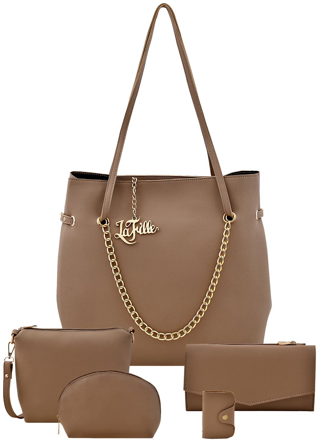 

La Fille Beige Faux Leather Handheld Bag