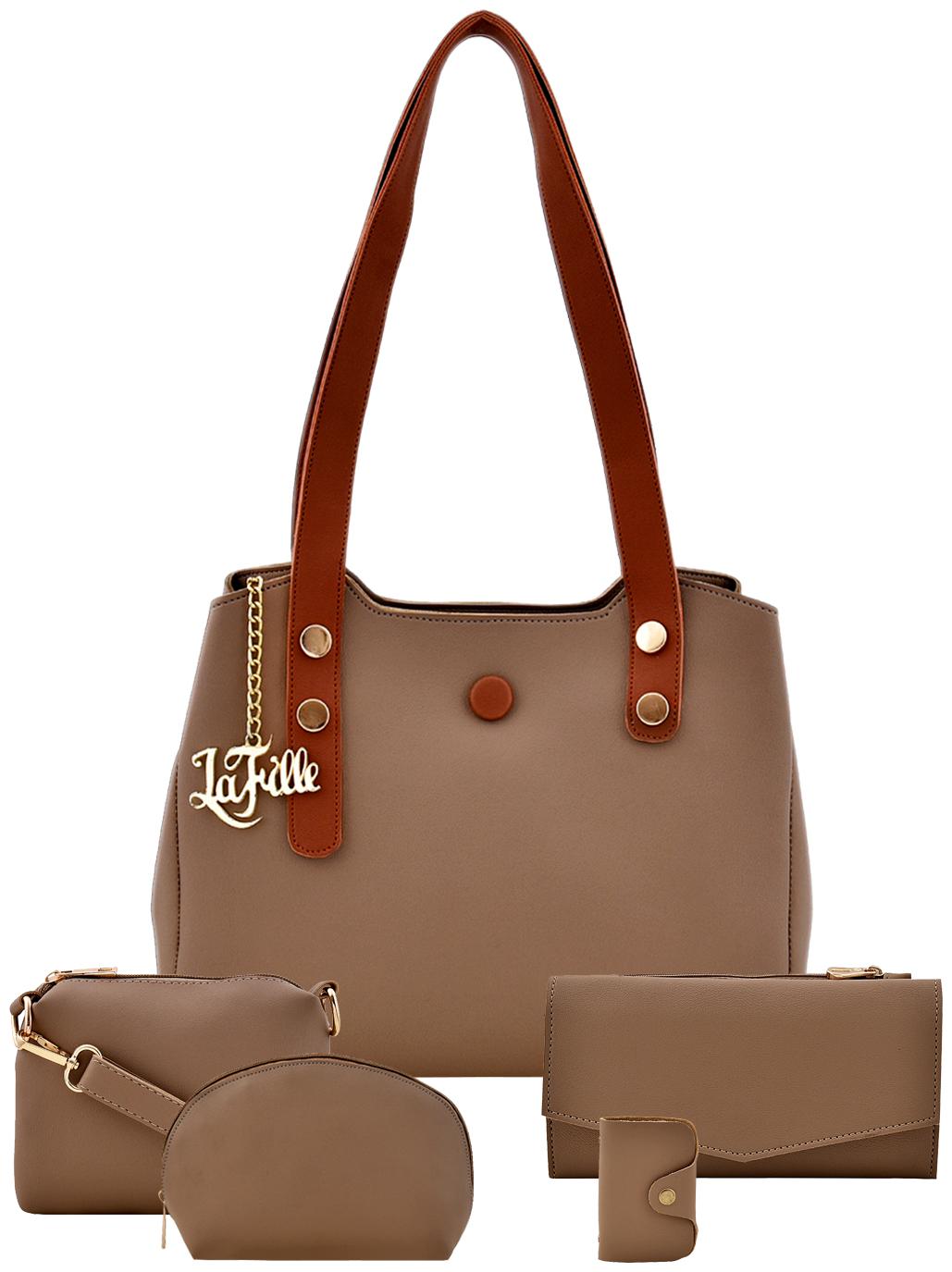 

La Fille Beige Faux Leather Handheld Bag