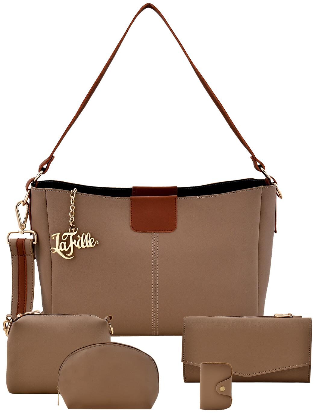 

La Fille Beige Faux Leather Handheld Bag