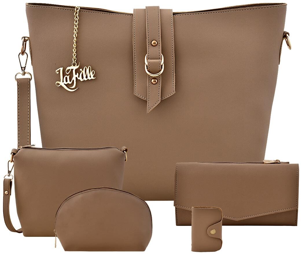 

La Fille Beige Faux Leather Handheld Bag