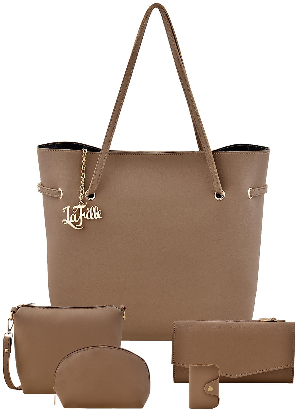 

La Fille Beige Faux Leather Handheld Bag