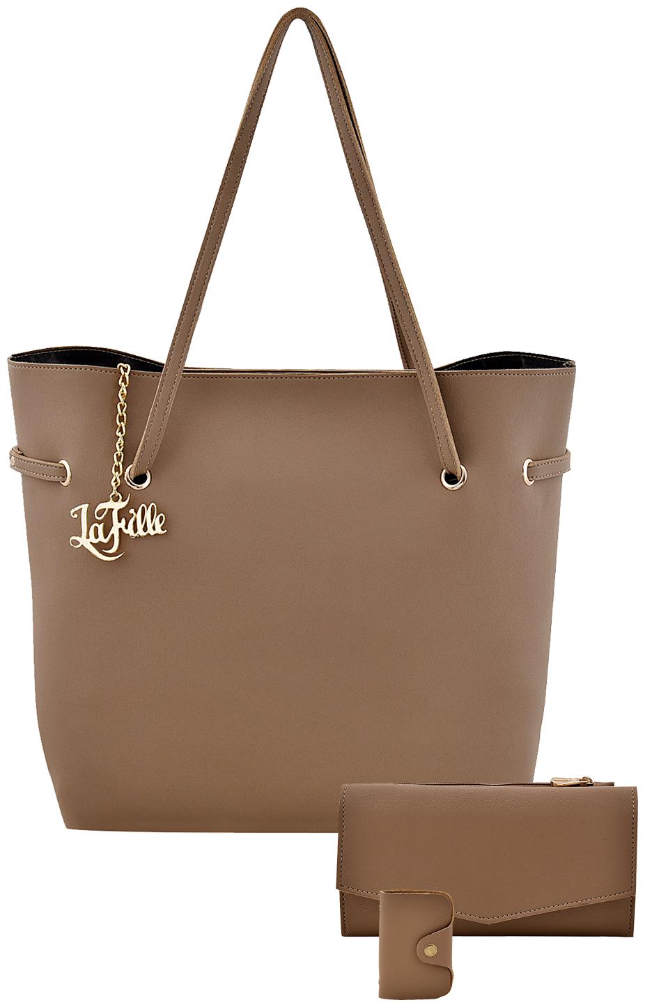 

La Fille Beige Faux Leather Handheld Bag