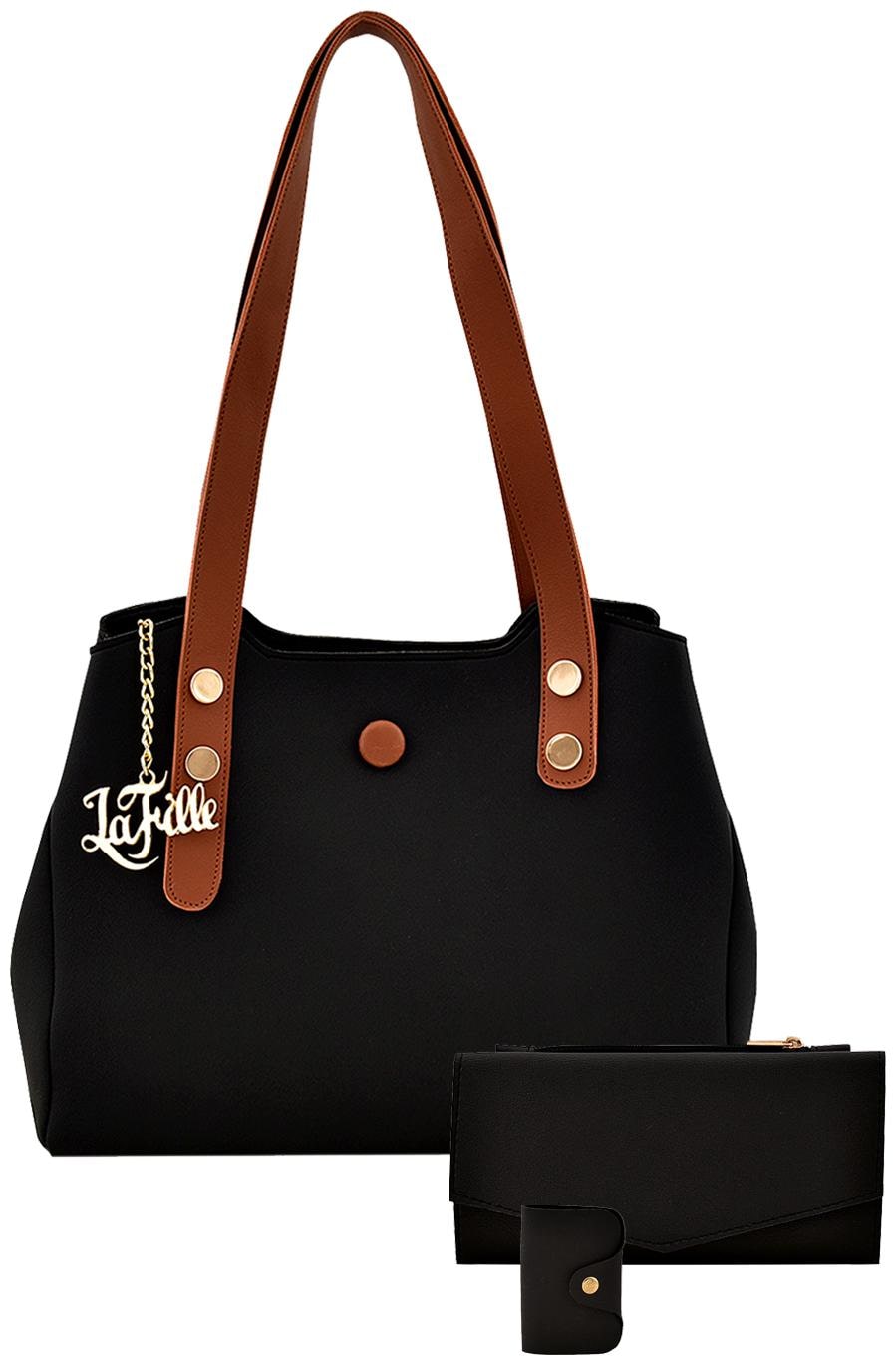 

La Fille Black Faux Leather Handheld Bag