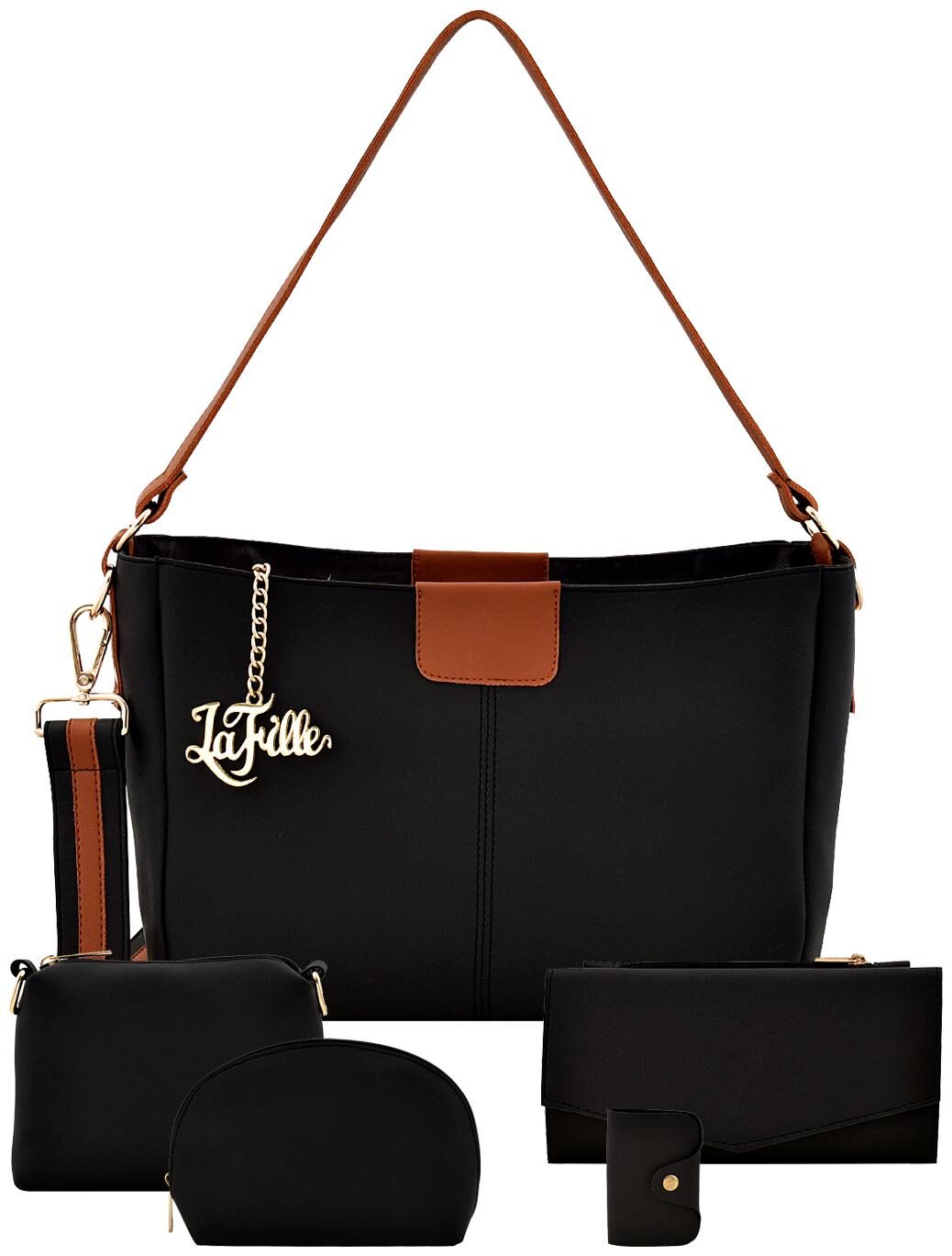 

La Fille Black Faux Leather Handheld Bag