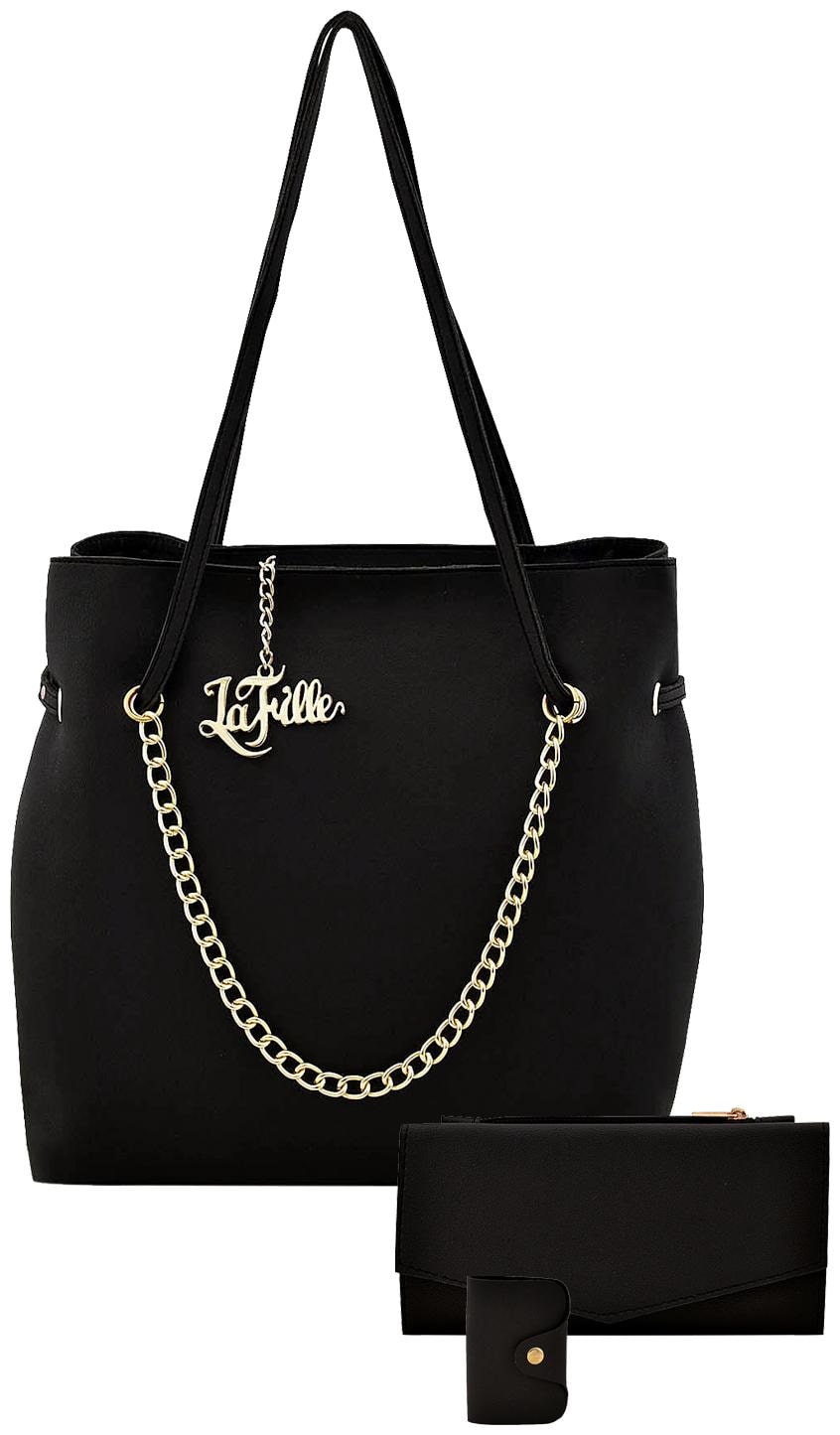 

La Fille Black Faux Leather Handheld Bag