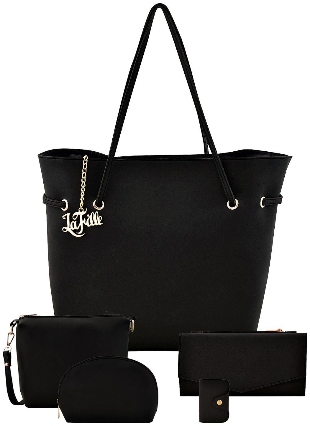 

La Fille Black Faux Leather Handheld Bag