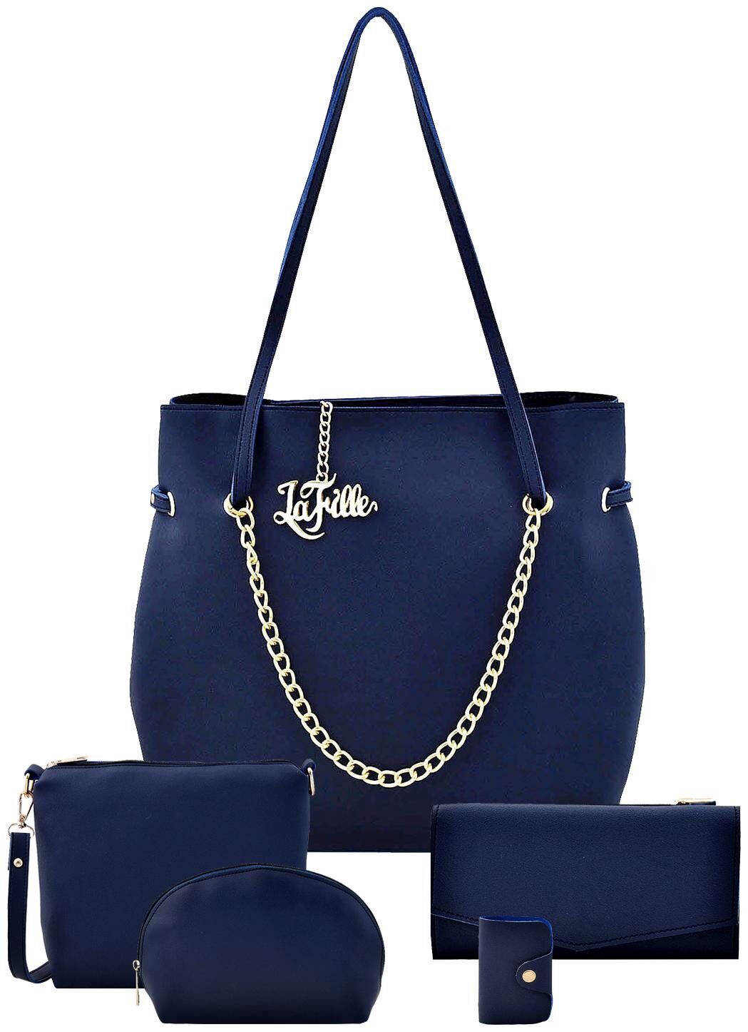 

La Fille Blue Faux Leather Handheld Bag