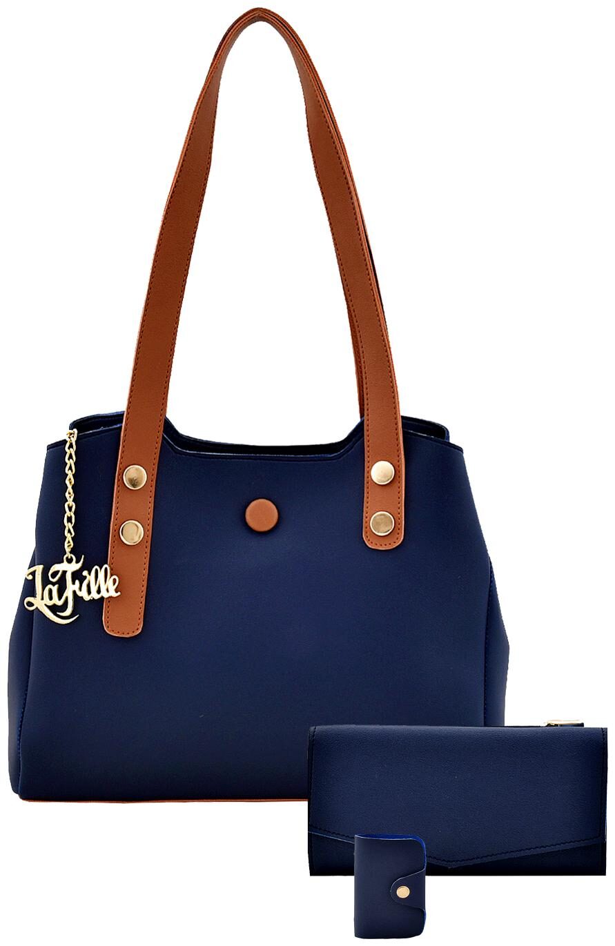 

La Fille Blue Faux Leather Handheld Bag