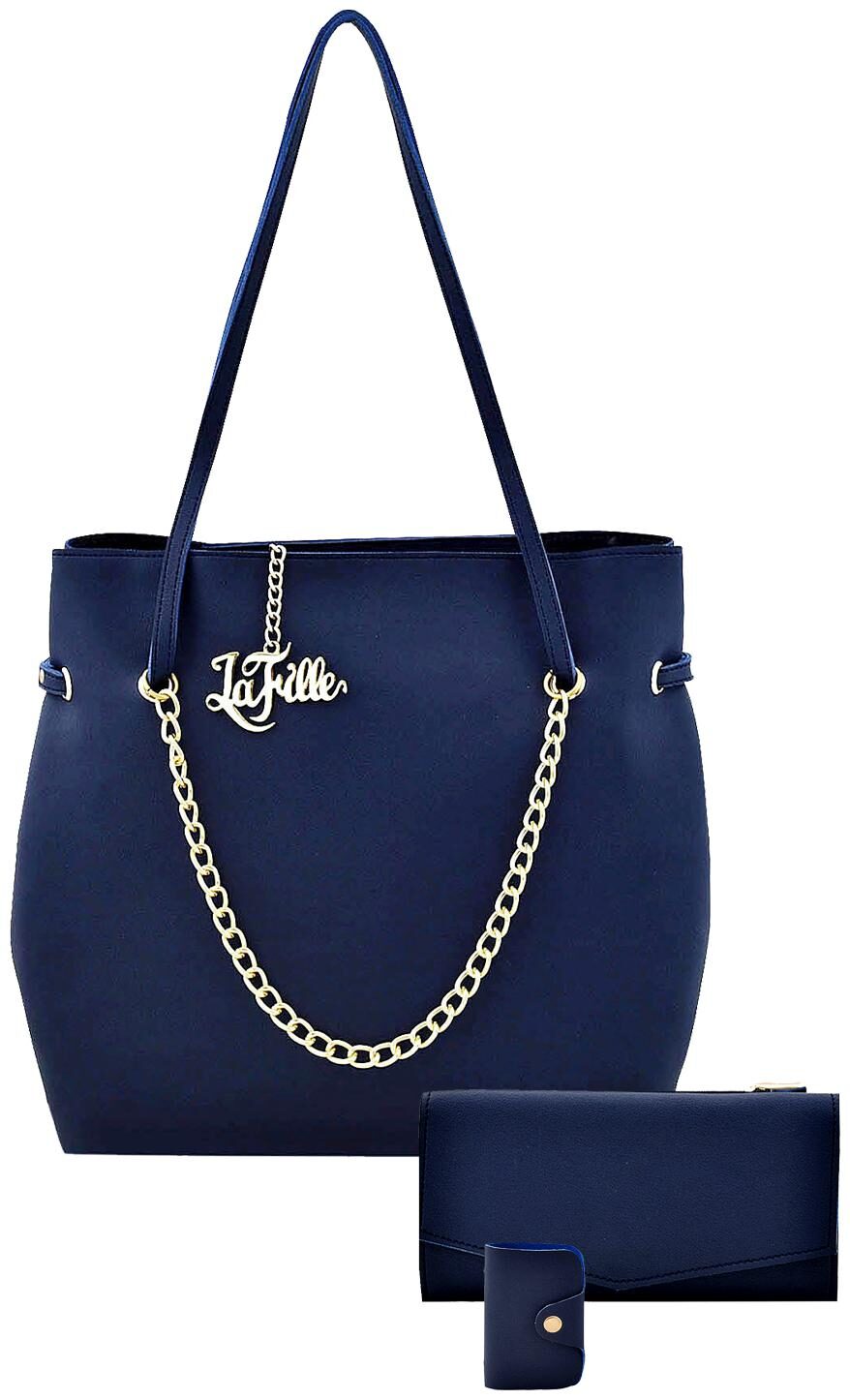 

La Fille Blue Faux Leather Handheld Bag