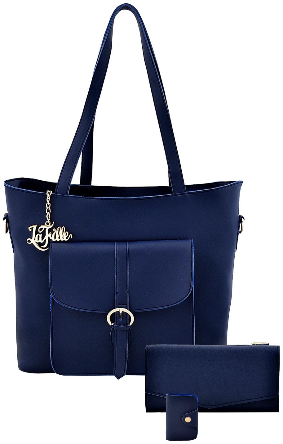 

La Fille Blue Faux Leather Handheld Bag