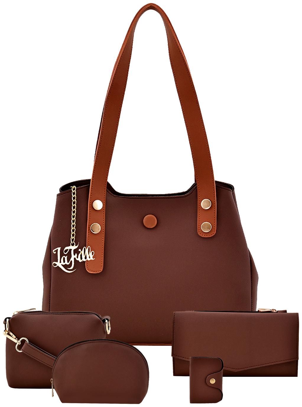 

La Fille Brown Faux Leather Handheld Bag