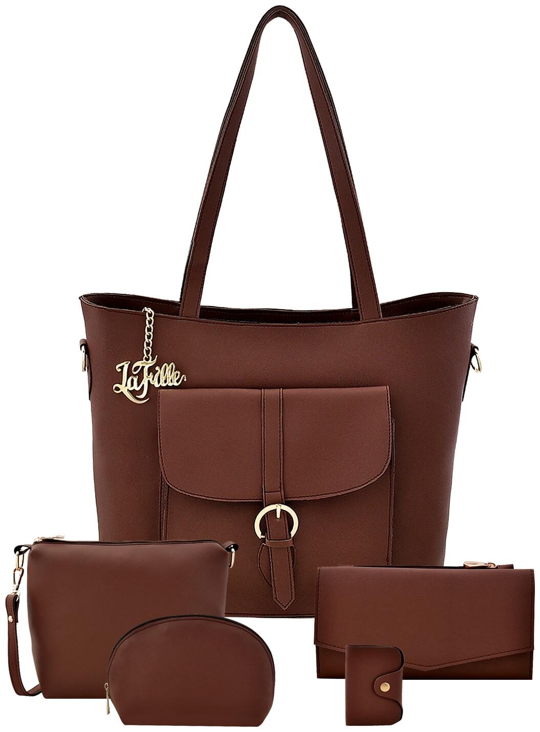 

La Fille Brown Faux Leather Handheld Bag