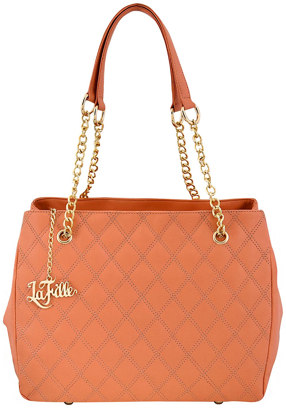 

La Fille Peach Faux Leather Handheld Bag
